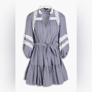 MAJE Lace-trimmed tiered gingham cotton mini dress